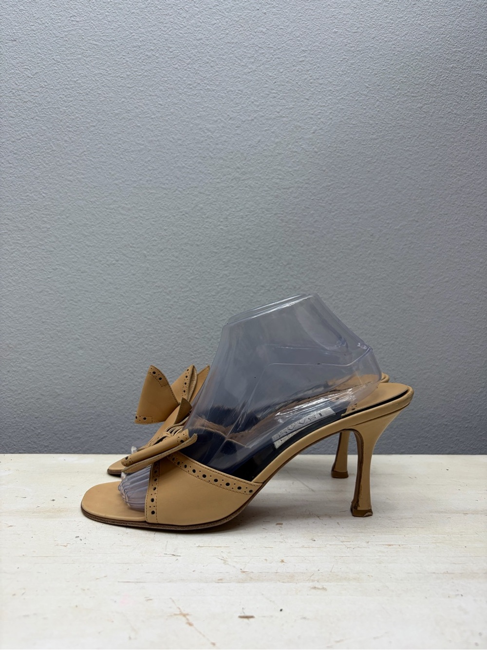 Isaac Mizrahi Brown Leather Open Toe Bow Slide Pumps Size 10